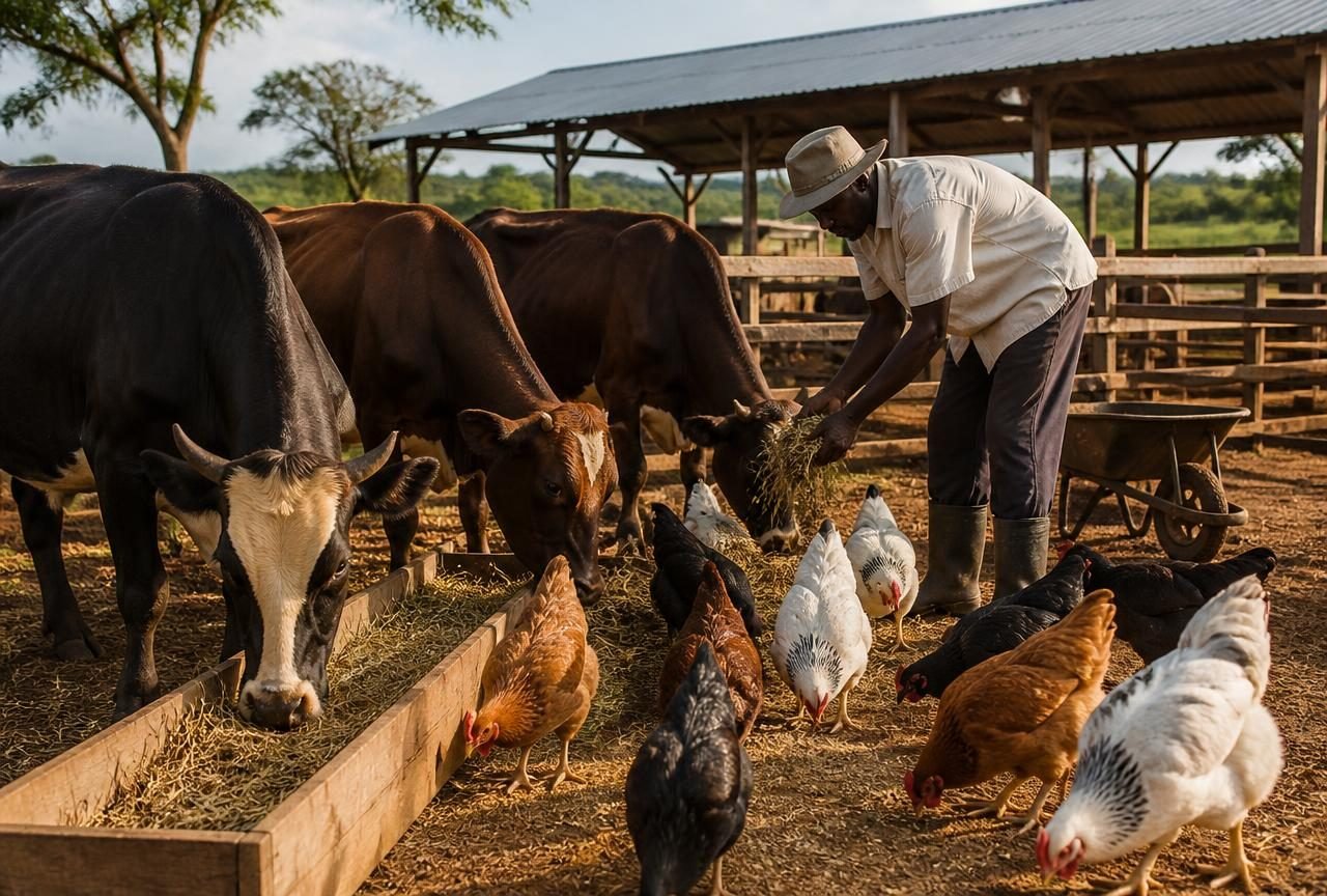 Pecuária: bovinos e aves em exploração rural